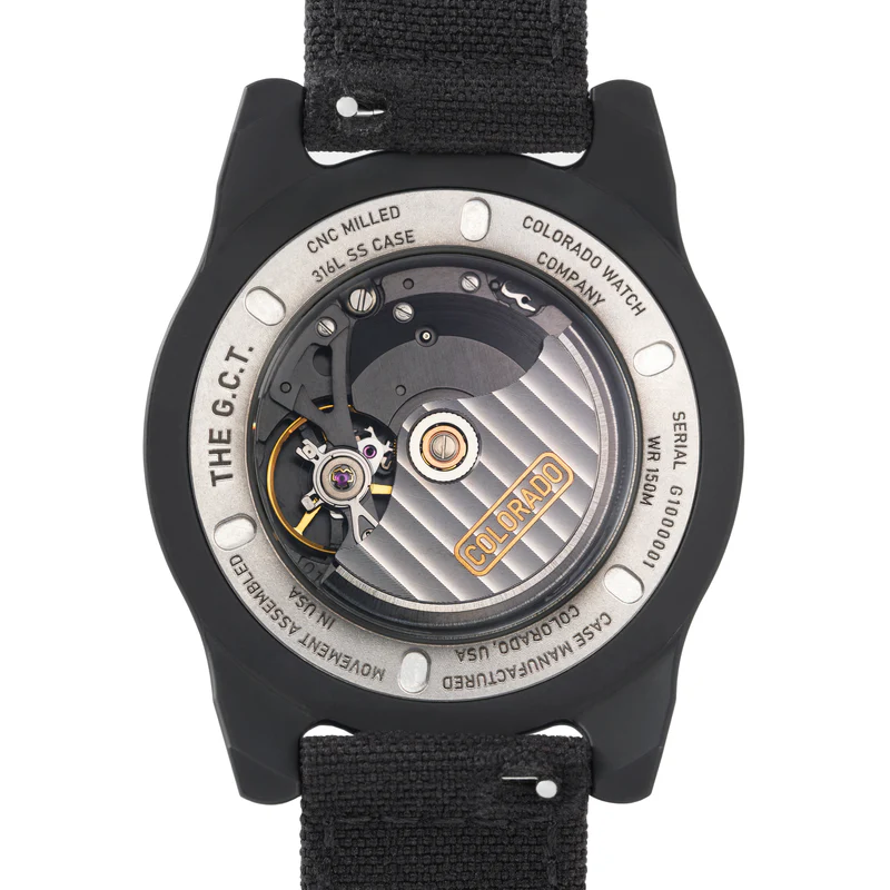 the exhibition caseback on the colorado watch company gct