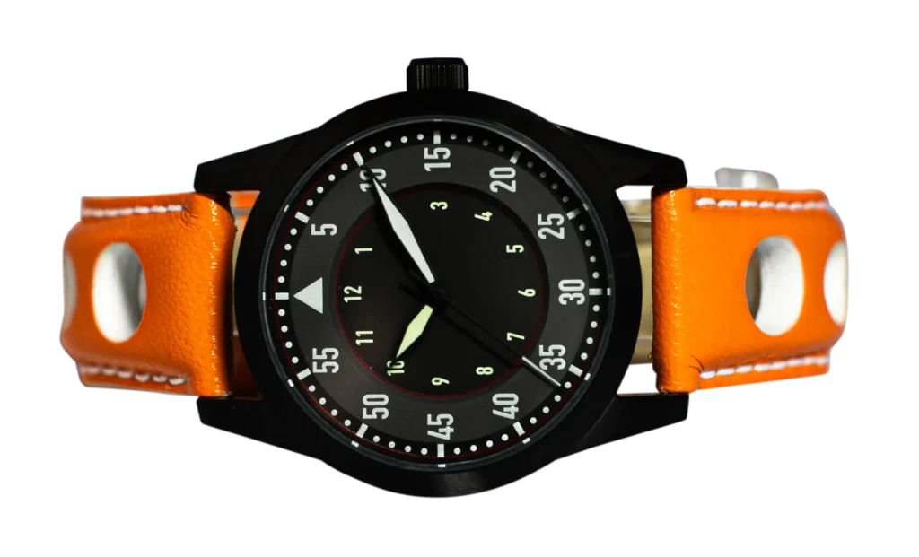 fliegar rally racing american made watch with orange strap